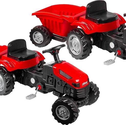 Pilsan 07-316 šlapací traktor s vlečkou červený