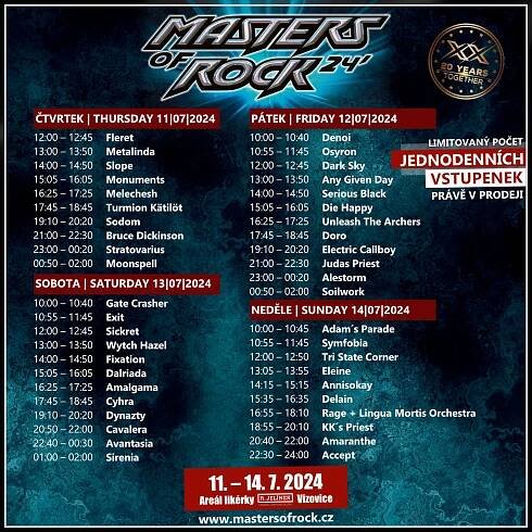 Zveřejňujeme program 20. ročníku festivalu MASTERS OF ROCK a startujeme prodej | PRAGOKONCERT BOHEMIA, a.s.