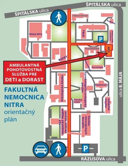 Orientačná mapa - Fakultná nemocnica Nitra