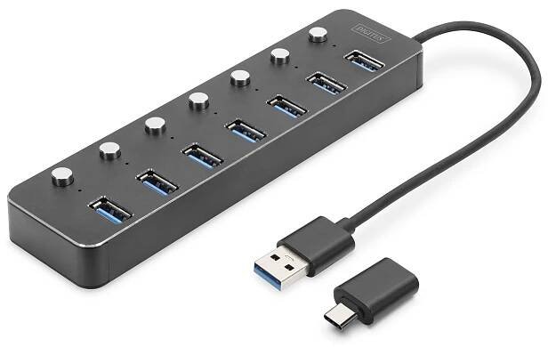 Digitus DA-70248 rozbočovač rozhraní USB 3.2 Gen 1 (3.1 Gen 1) Type-A 5000 Mbit/s Šedá (DA-70248)