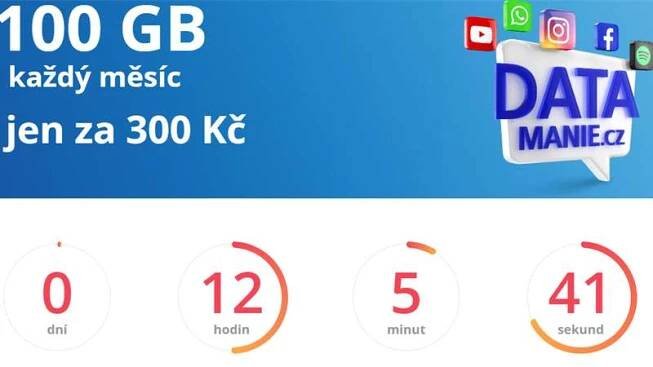 Datamánie prodloužena. Předplacenku se 100 GB dat za 300 Kč měsíčně můžete pořídit až do 15. ledna