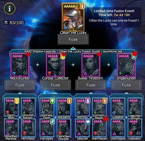 Raid Shadow Legends Cillian the Lucky Fusion Combination Guide