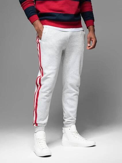 Ombre Clothing Pánské tepláky s lemováním a žebrováním na nohavicích - šedý melír