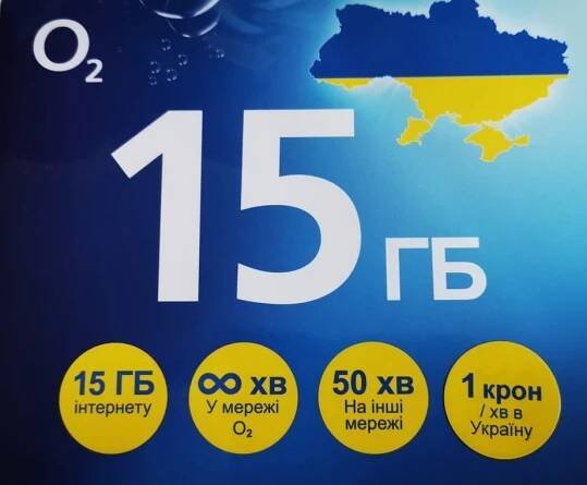 O2 SIM karta Tarif Go 7 Ukrajina s kreditem 50 Kč a 15 GB