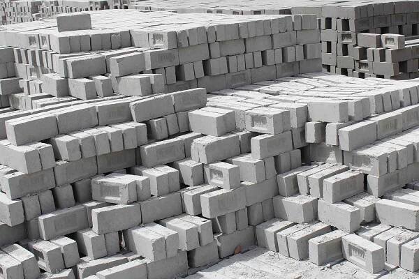 Fly ash bricks stacked on top of each other