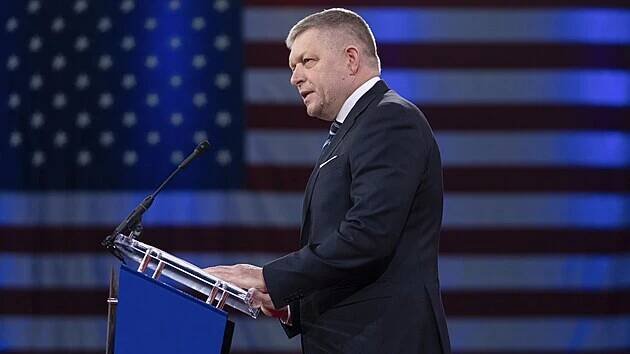 Slovenský premiér Robert Fico pronesl projev na konferenci konzervativců CPAC. (21. února 2025)