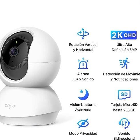 TP-Link Tapo C210 - Cámara IP WiFi 360° 2K (3MP) con Visión Nocturna, Detección y Seguimiento de Movimiento. - Imagen 2