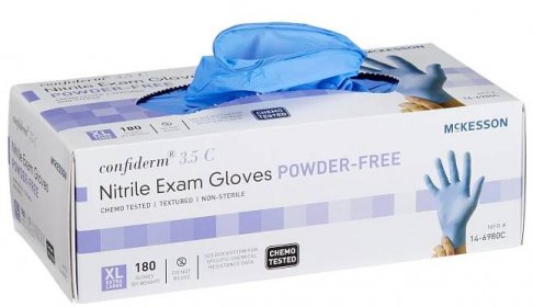 Exam Glove Mckesson Confiderm 3.5C X-Large NonSterile Standard Cuff Length Textured Fingertips Blue Chemo Tested