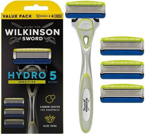 HOLICÍ STROJEK WILKINSON HYDRO 5, RUKOJEŤ A 4 NÁSTAVCE NA HOLENÍ