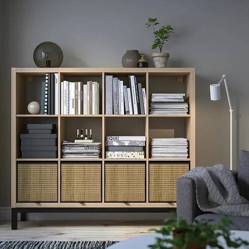 KALLAX Shelving unit with underframe - white stained oak effect/black 147x129 cm (57 7/8x50 3/4 ")