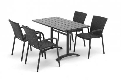 Set zahradního nábytku Vienna + Piazza, 1 stůl 1200x700 mm a 4 ratanové židle s područkami