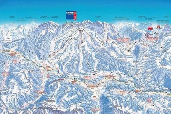 a map of a mountain range with snow covered mountains