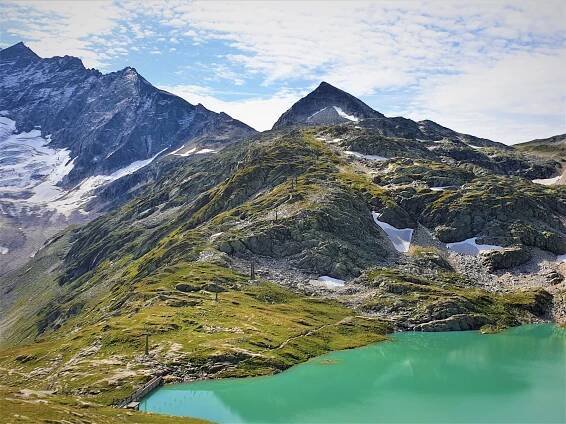 Medelzkopf - vrchol s výhledem na Weißsee a Rudolfshütte