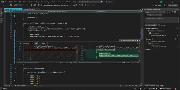 Screenshot of Git line staging 