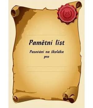 Pamětní list, A4, pasování na školáka