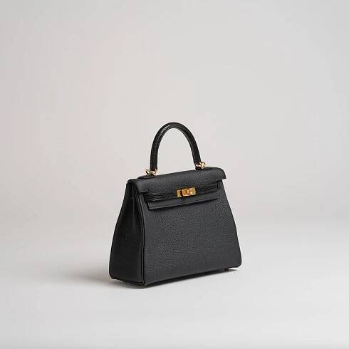 Hermès 25cm Kelly Retourne touch black togo & lizard gold hardware