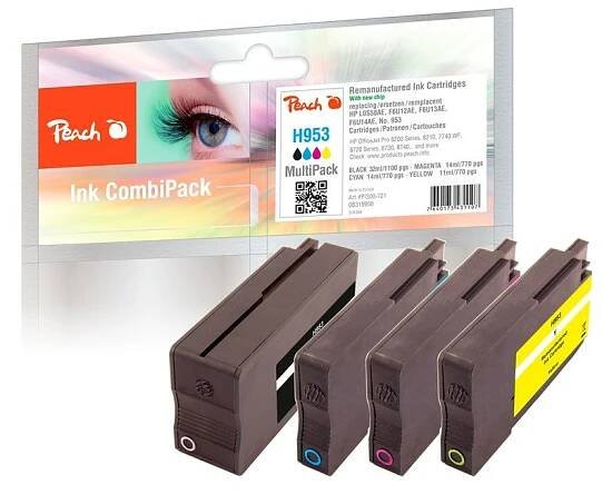 Inkoustová náplň Peach HP 953, MultiPack, 1x29, 3x13 ml - CMYK