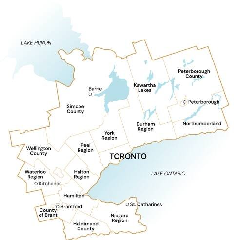 map of lower ontario municipal regions