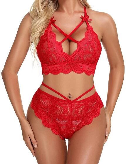 DÁMSKÉ SPODNÍ PRÁDLO KOMPLET SEXY SMYSLNÁ KRAJKOVÁ-- ČERVENÁ 3XL Velikost 3XL