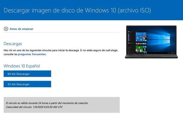 Descargar ISO de Windows 10 sin equipo Windows