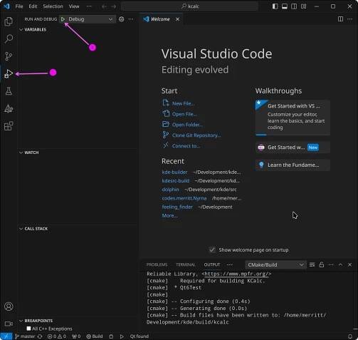 Screenshot of how to start a debug session