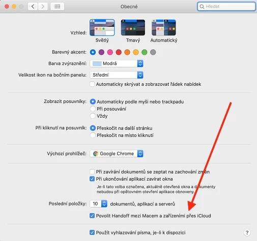 macOS povolit Handoff