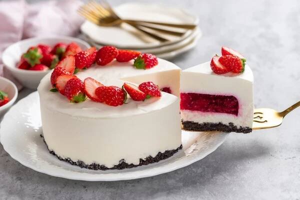 Nepečený jahodový cheesecake