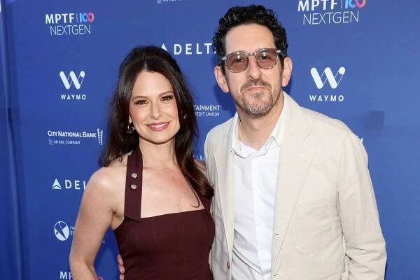 Katie Lowes and Adam Shapiro attend the MPTF NextGen Annual Summer Party fundraiser on June 22, 2025 in Los Angeles, California.