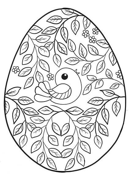 Easter Egg with Leaves and Flowers