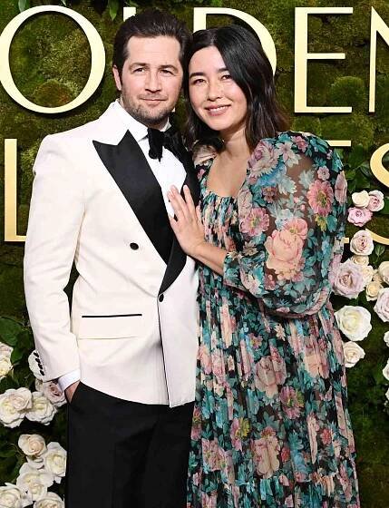 Michael Angarano, Maya Erskine during the 82nd Annual Golden Globes 