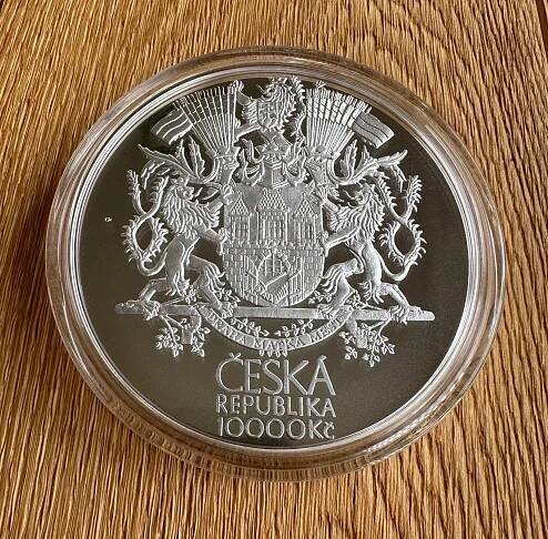 10.000 Kc stribrna mince, 100. vyroci zalozeni Velke Prahy,CNB,Proof
