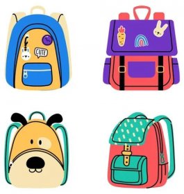 Kreslená školní taška pro děti sbírky. Vektor tašky do školy, ilustrační sada školní tašky a batohu — Ilustrace