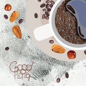 Ilustrace s obrazem šálek kávy a slova dobré ráno na akvarel pozadí textury — Stock obrázek