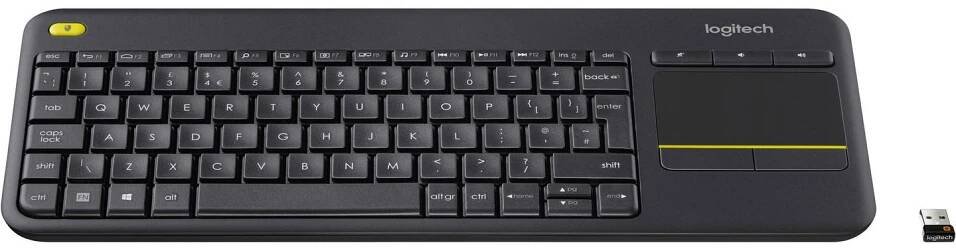 Logitech K400+ bezdrátový klávesnice česky černá integrovaný touchpad, tlačítka myši, tlačítka multimédií