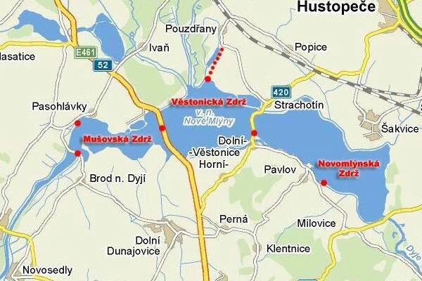 Novomlýnské nádrže - mapka
