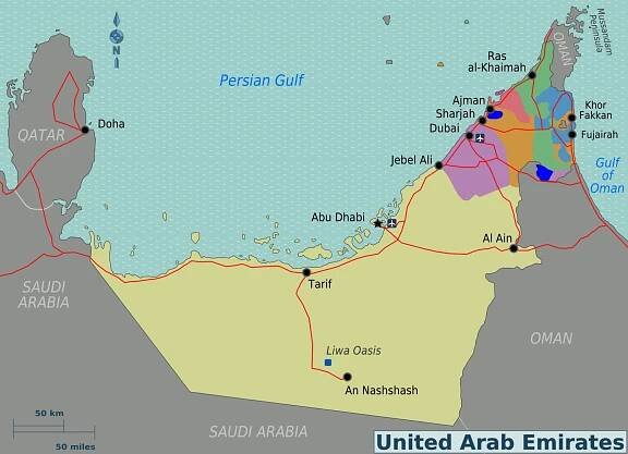 Mapa Spojených arabských emirátů