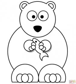 Kreslený lední medvěd s rybou omalovánka | Omalovánky k Vytisknutí Zdarma
