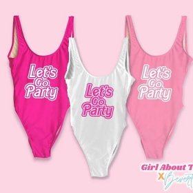 Bachelorette Swimsuits Let's go Party Malibu Suits Hot Pink Bride Swim Suit Babe Swimsuit customizable Doll Swimsuit GAT Retro cut One Piece