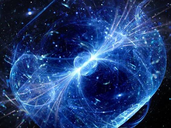 Modré zářící gravitaional vlna s gamma ray silové pole pozadí — Stock obrázek