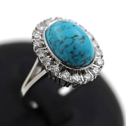 Prsten/tyrkys+dia/14 k./6,8 gr./vel.56/Top!!!