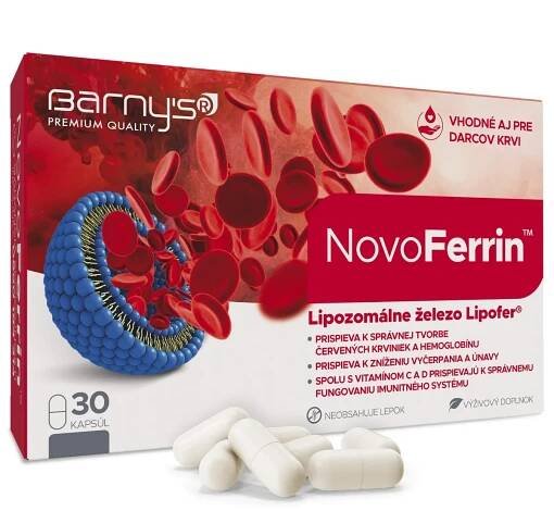 Barny’s NovoFerrin 30 cps 1×30 cps, sofistikovaná forma patentovaného lipozomálneho železa s efektívnym pôsobením