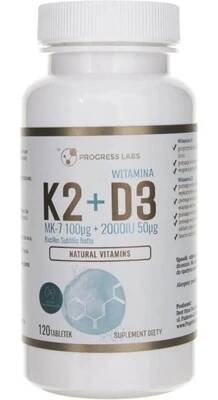 Progress Labs Vitamin K2 MK-7 z Natto 100 mcg + D3 2000 IU 50 mcg - 120 tablet