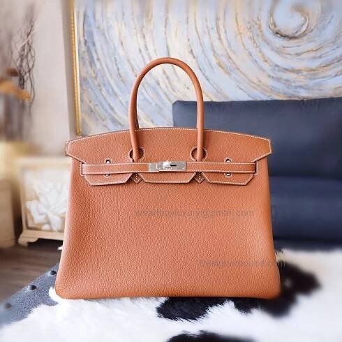 Hand Stitched Hermes Birkin 35 Bag in ck37 Gold Togo Calfskin SHW