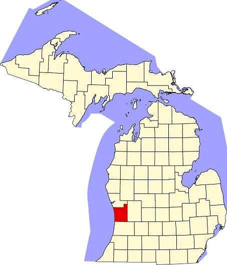 Map of Michigan highlighting Ottawa County