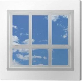 Obraz na plátně Modrá obloha vidět oknem
