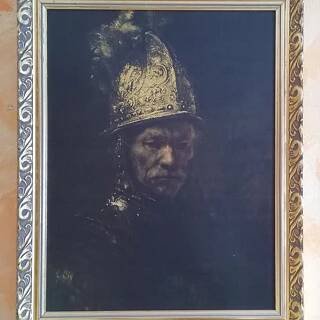 Muž ve zlaté přilbě, starožitný obraz, Rembrandt