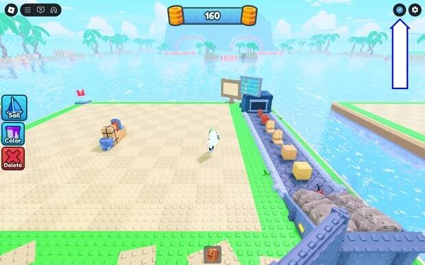 A screenshot of Make a Boat in Roblox showing the game's codes button.