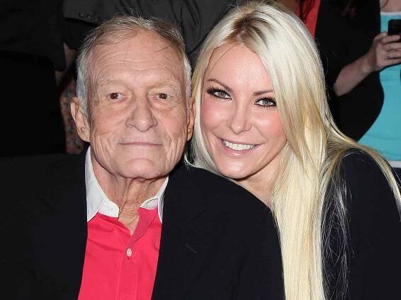 Hugh Hefner and Crystal Harris attend the Beverly Hills City Council and Playboy Enterprises, Inc.'s celebration of the return of Playboy headquarters to Beverly Hills on August 7, 2012.
