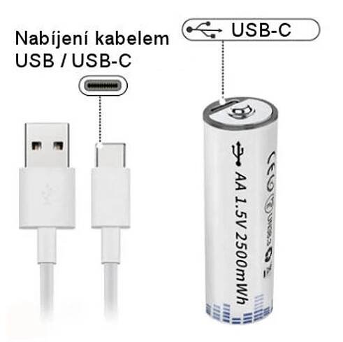 Článková baterie Hütermann USB baterie nabíjecí 1.5V AA 2500mWh.