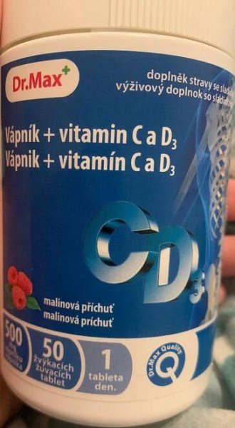 Calcium + vitamin C, D3 s příchutí malin Dr.Max